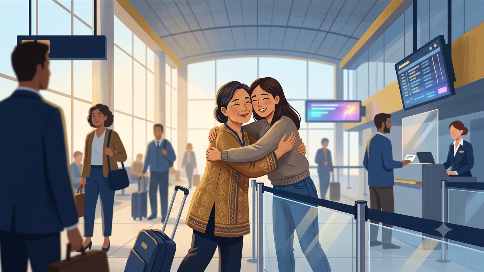 Reencuentro en el aeropuerto al recuperar la residencia de larga duración
